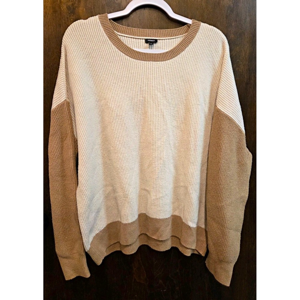 Express Women's XL Colorblock Ribbed Knit Crewneck Long Sleeve Pullover Sweater